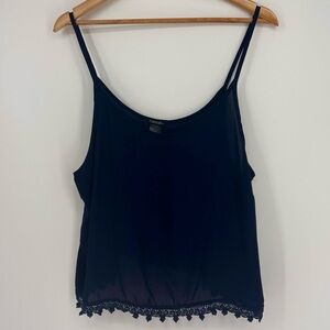 Stoosh Semi Sheer Spaghetti Strap Tassel Crop Top Women’s Size XL in Navy Blue